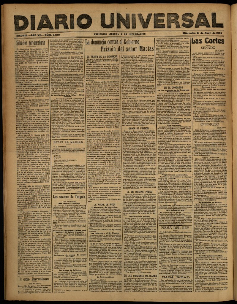 Miniatura de Diario Universal del 21 de abril de 1909
