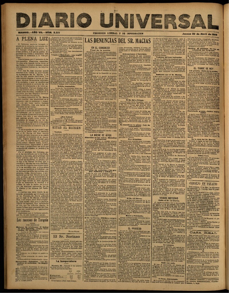 Miniatura de Diario Universal del 22 de abril de 1909