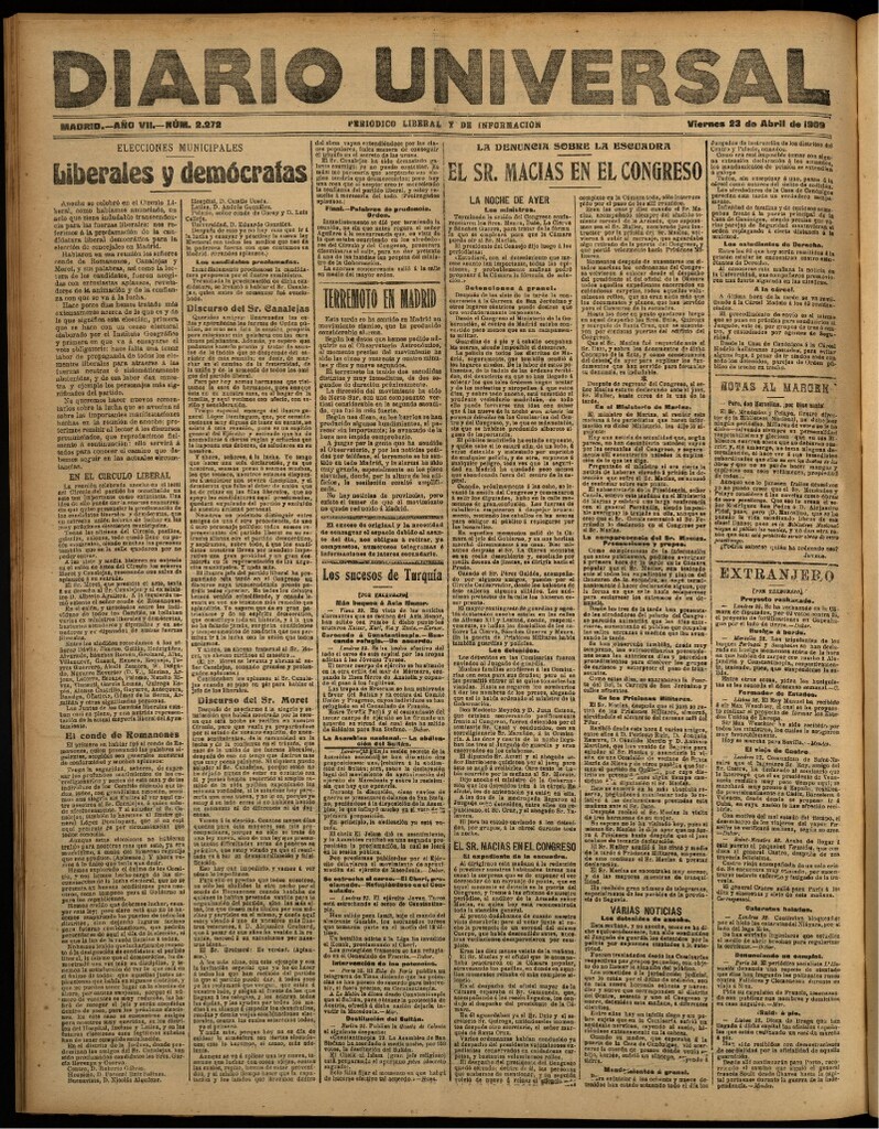 Miniatura de Diario Universal del 23 de abril de 1909