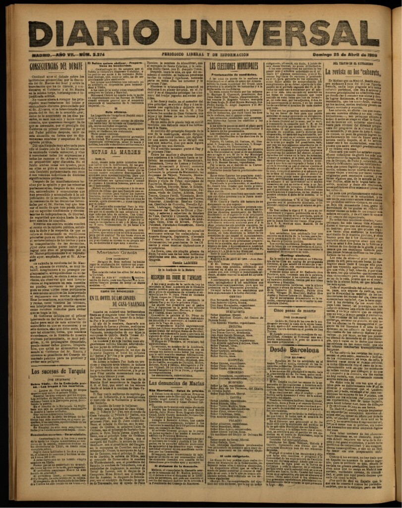 Miniatura de Diario Universal del 25 de abril de 1909