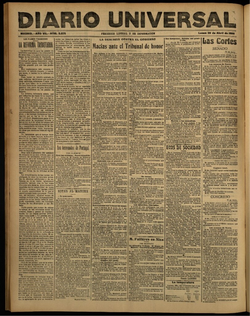 Miniatura de Diario Universal del 26 de abril de 1909