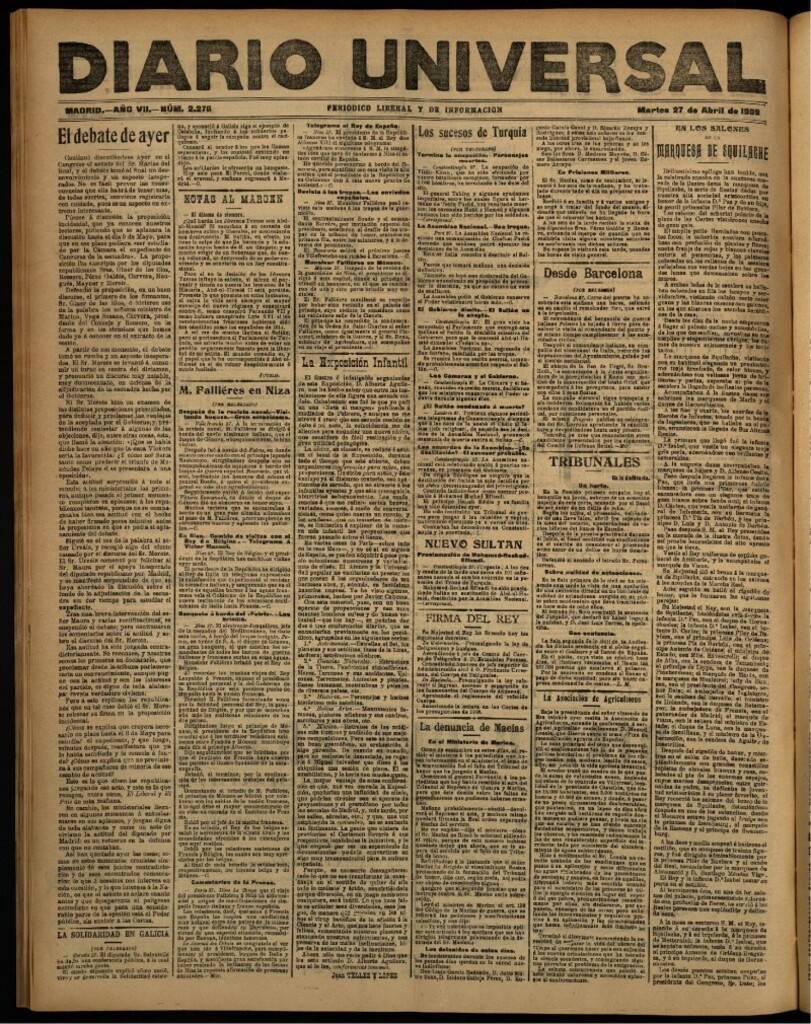 Miniatura de Diario Universal del 27 de abril de 1909
