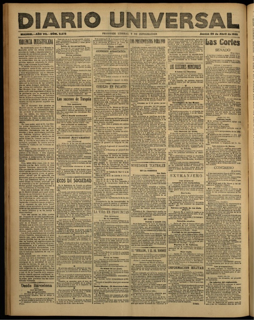 Miniatura de Diario Universal del 29 de abril de 1909