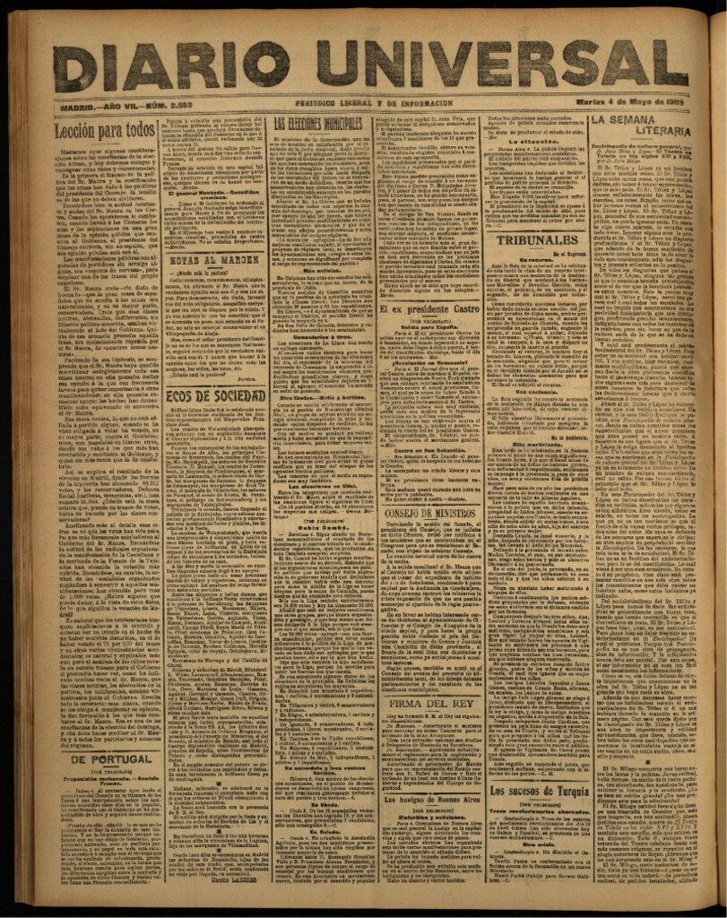 Miniatura de Diario Universal del 4 de mayo de 1909