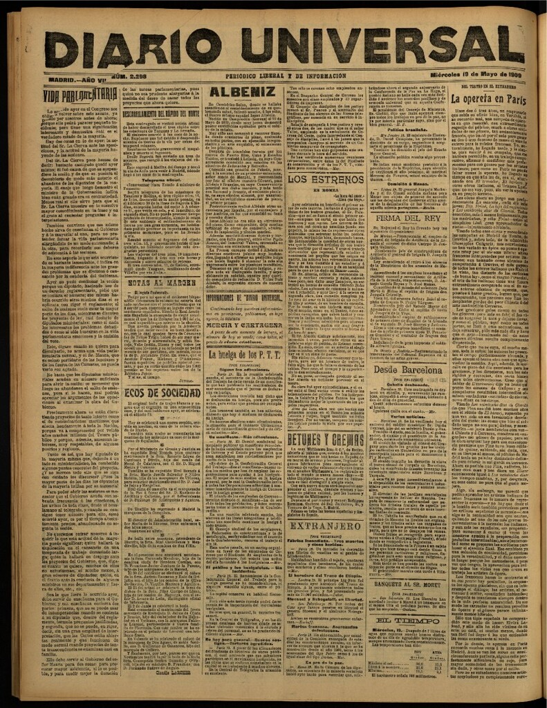 Miniatura de Diario Universal del 19 de mayo de 1909