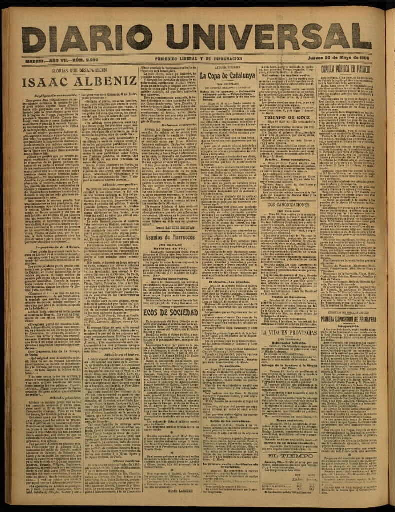 Miniatura de Diario Universal del 20 de mayo de 1909