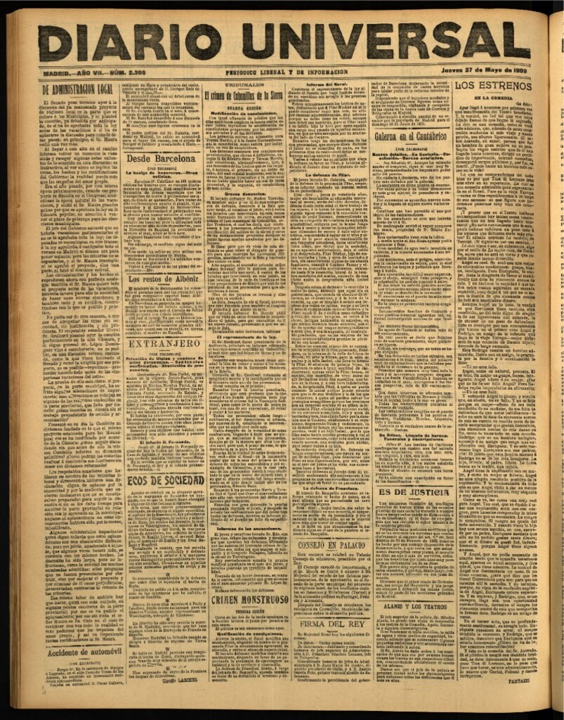 Miniatura de Diario Universal del 27 de mayo de 1909