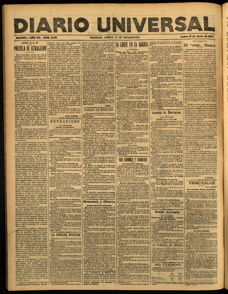 Miniatura de Diario Universal del 21 de junio de 1909