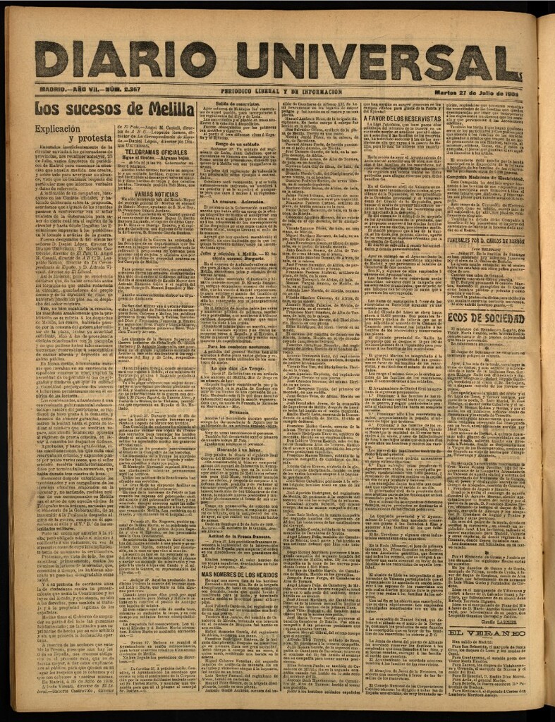 Miniatura de Diario Universal del 27 de julio de 1909