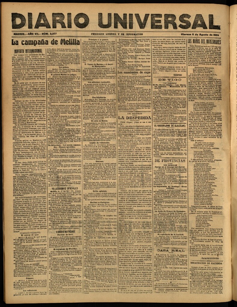 Miniatura de Diario Universal del 6 de agosto de 1909
