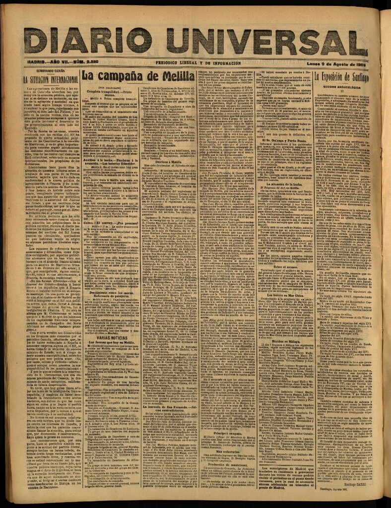 Miniatura de Diario Universal del 9 de agosto de 1909