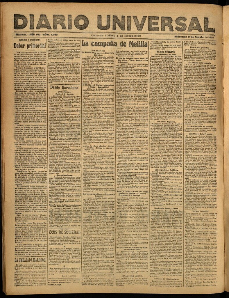 Miniatura de Diario Universal del 11 de agosto de 1909