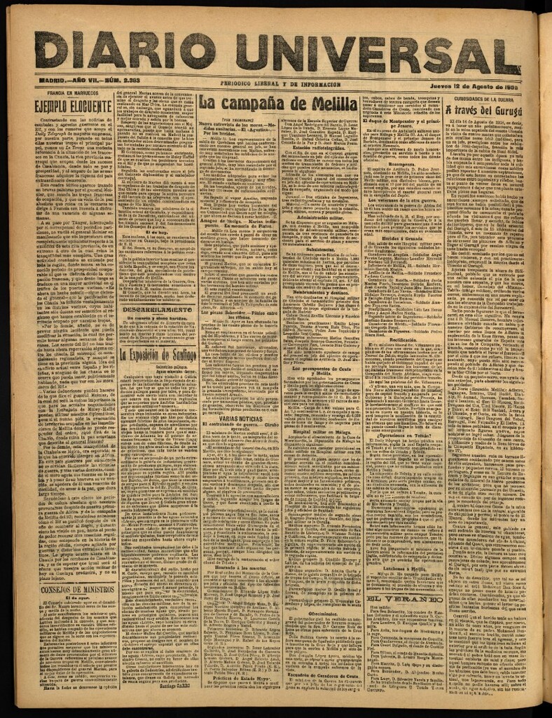 Miniatura de Diario Universal del 12 de agosto de 1909