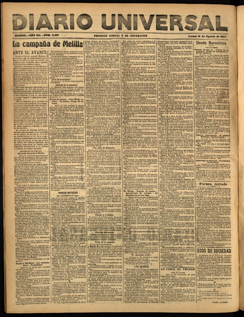 Miniatura de Diario Universal del 16 de agosto de 1909