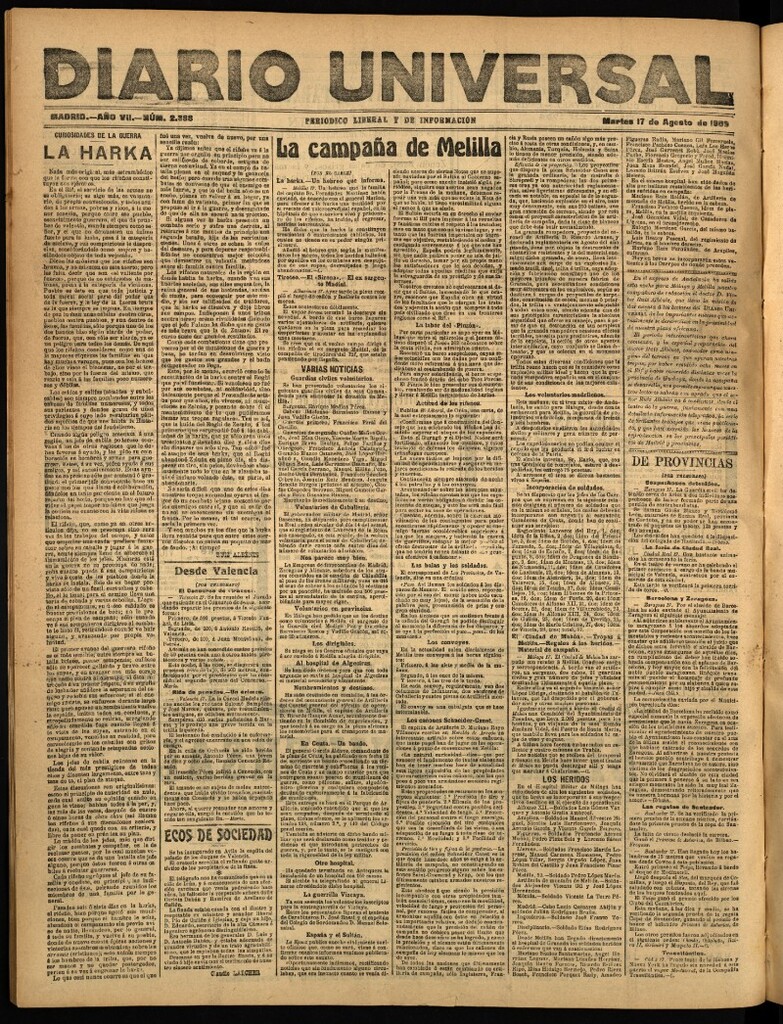 Miniatura de Diario Universal del 17 de agosto de 1909