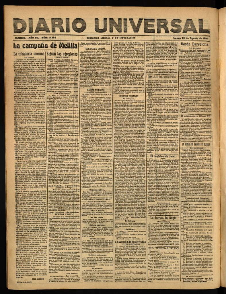 Miniatura de Diario Universal del 23 de agosto de 1909
