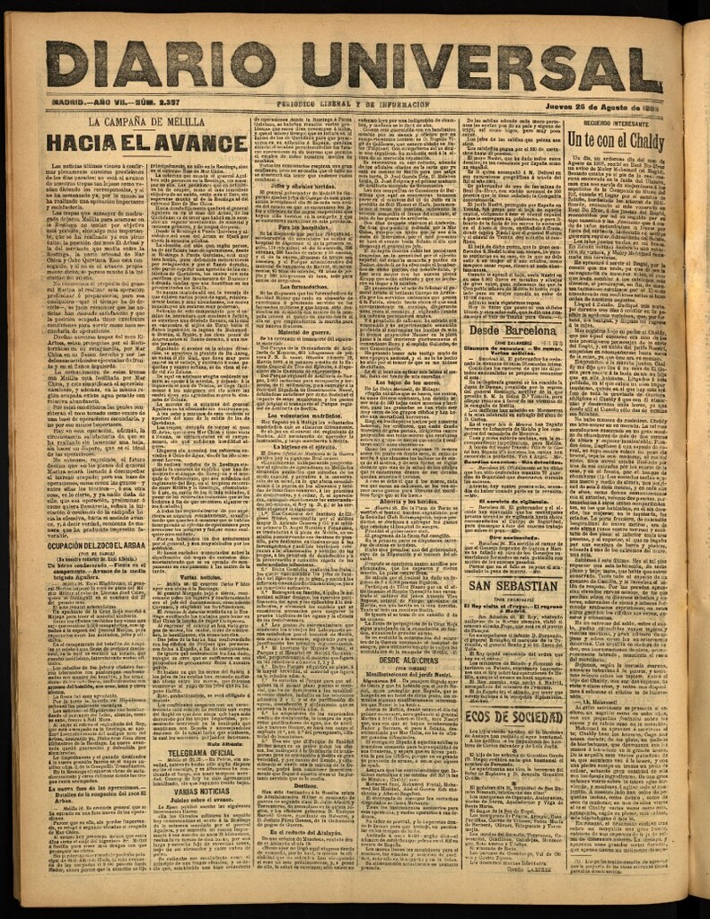 Miniatura de Diario Universal del 26 de agosto de 1909