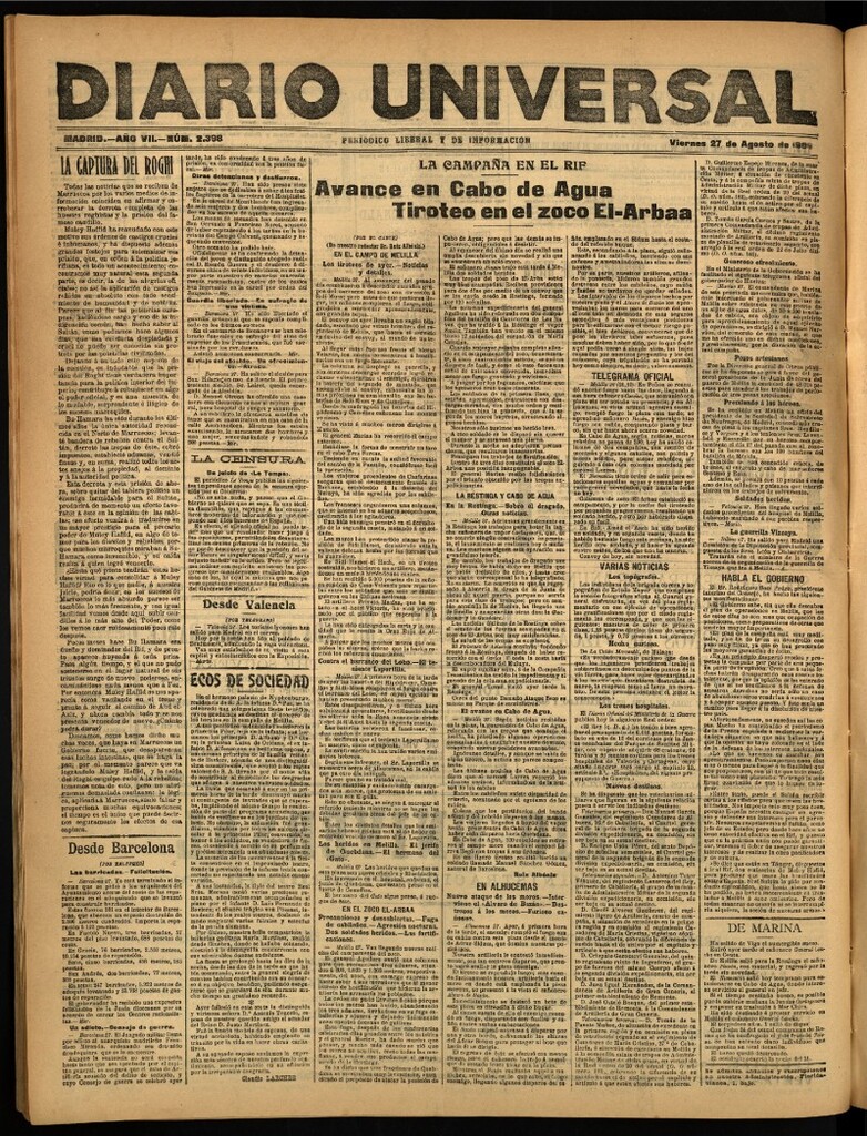 Miniatura de Diario Universal del 27 de agosto de 1909