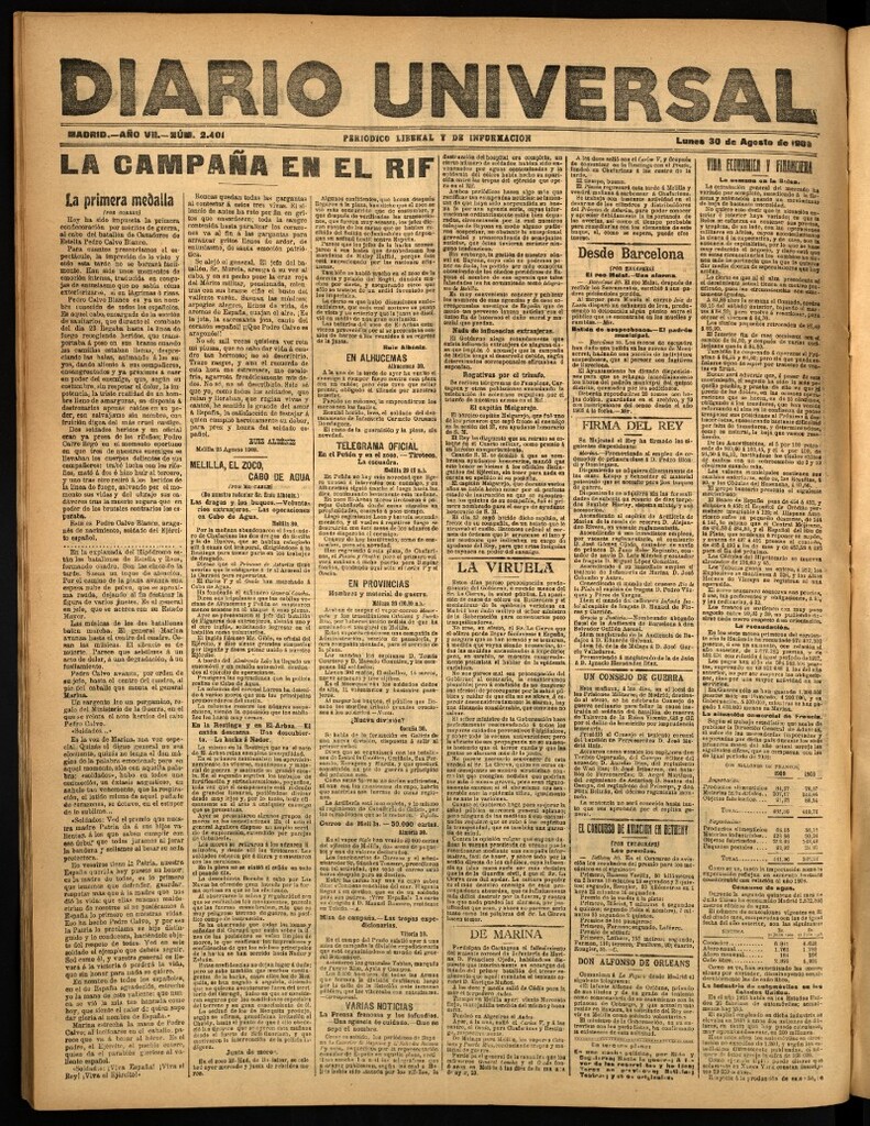 Miniatura de Diario Universal del 30 de agosto de 1909