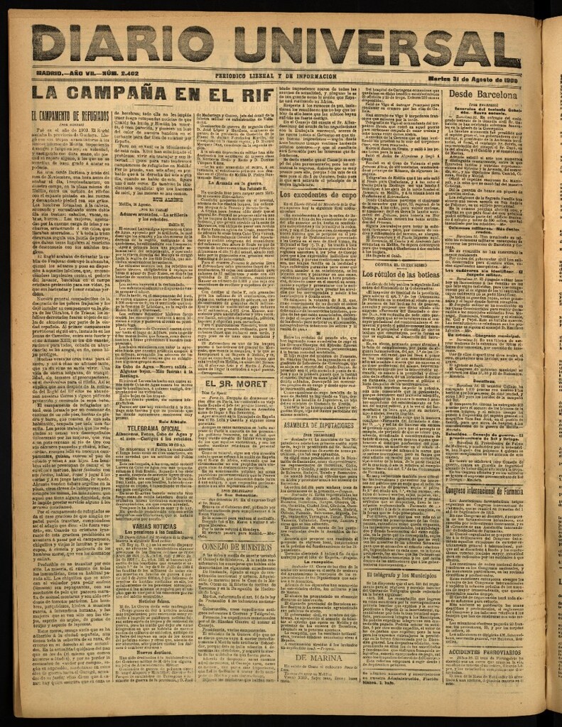Miniatura de Diario Universal del 31 de agosto de 1909