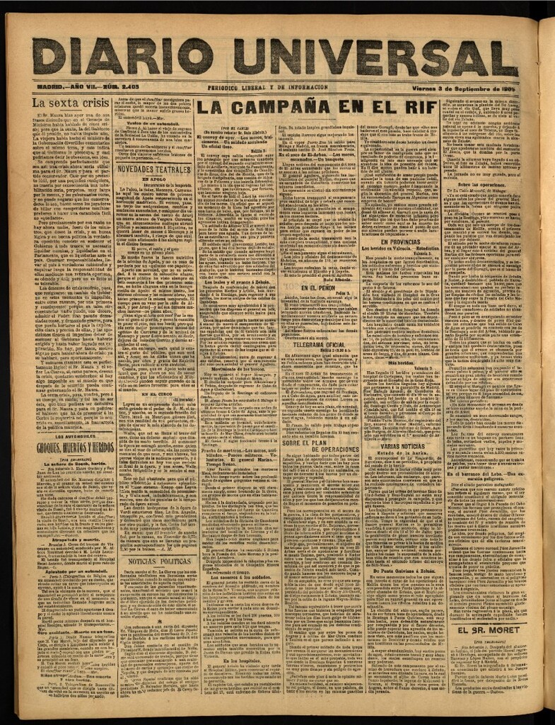 Miniatura de Diario Universal del 3 de septiembre de 1909
