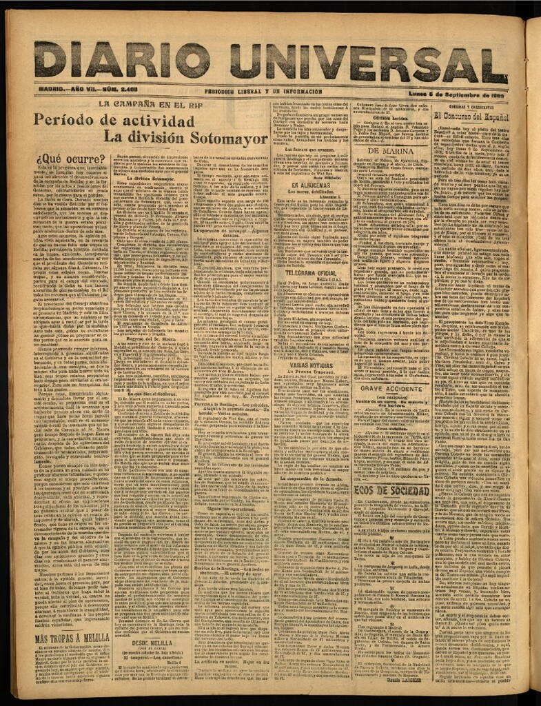 Miniatura de Diario Universal del 6 de septiembre de 1909