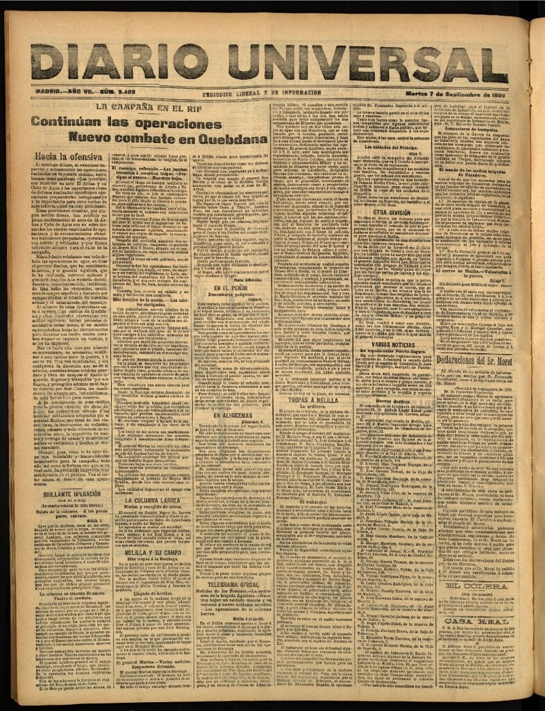 Miniatura de Diario Universal del 7 de septiembre de 1909