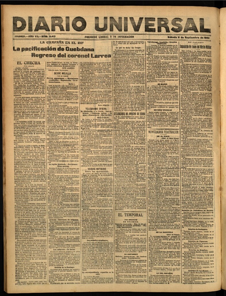 Miniatura de Diario Universal del 11 de septiembre de 1909