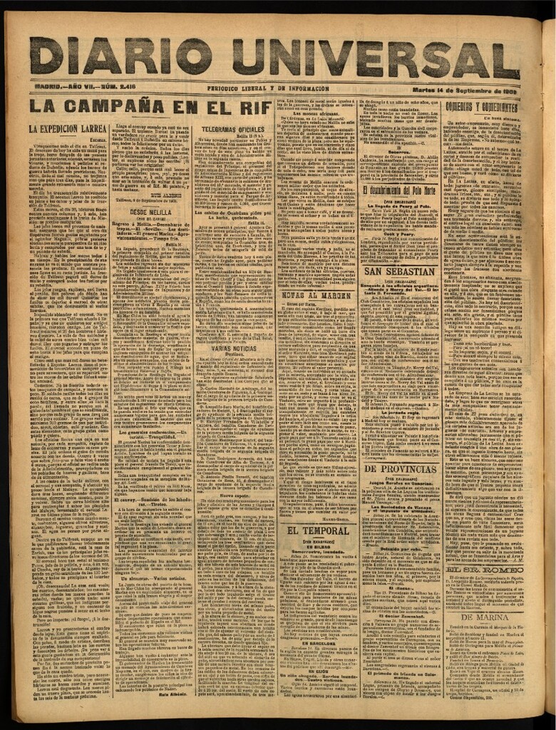 Miniatura de Diario Universal del 14 de septiembre de 1909