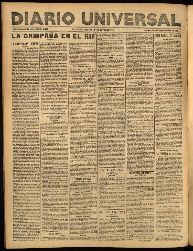 Miniatura de Diario Universal del 16 de septiembre de 1909