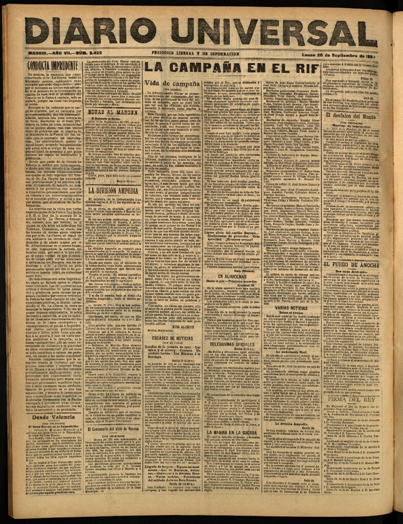 Miniatura de Diario Universal del 20 de septiembre de 1909