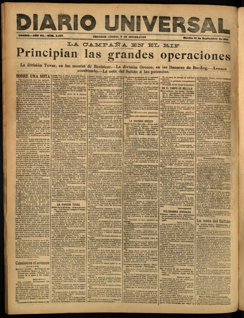Miniatura de Diario Universal del 21 de septiembre de 1909