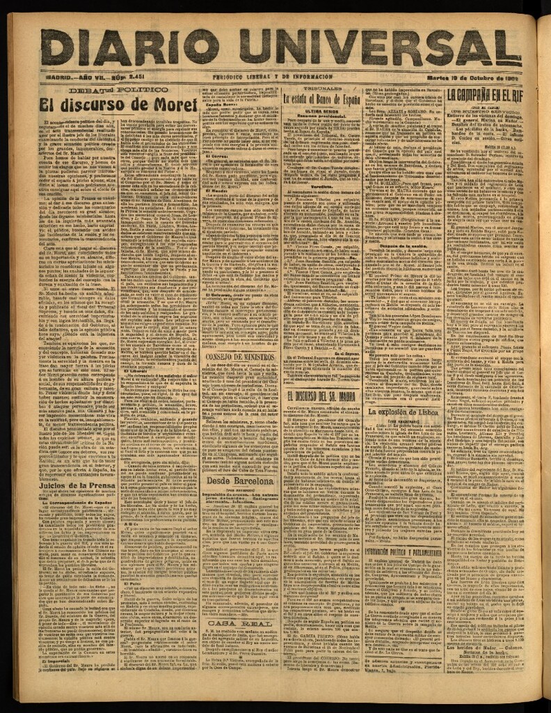 Miniatura de Diario Universal del 19 de octubre de 1909
