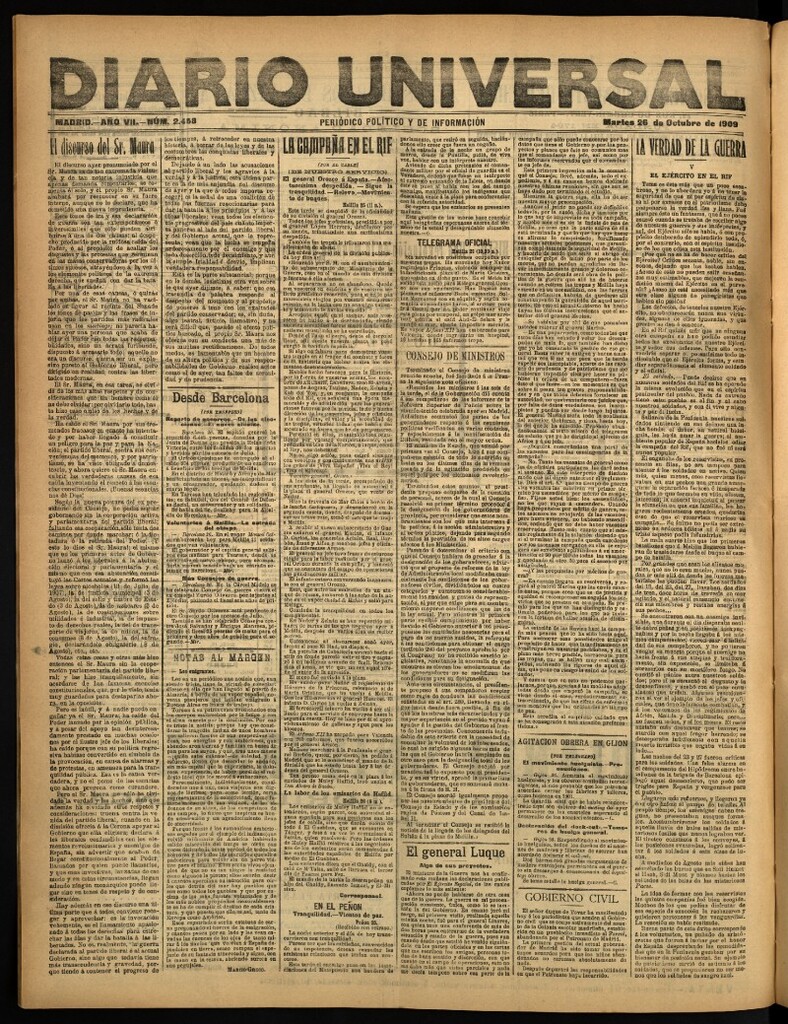 Miniatura de Diario Universal del 26 de octubre de 1909