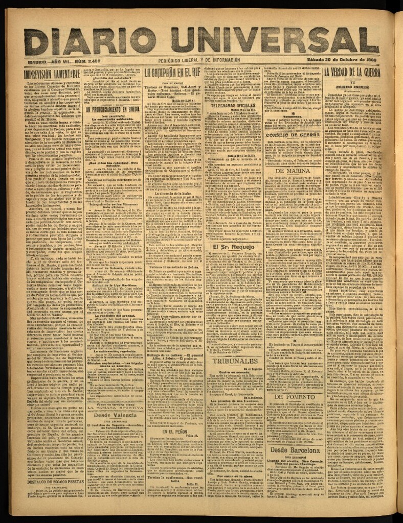 Miniatura de Diario Universal del 30 de octubre de 1909