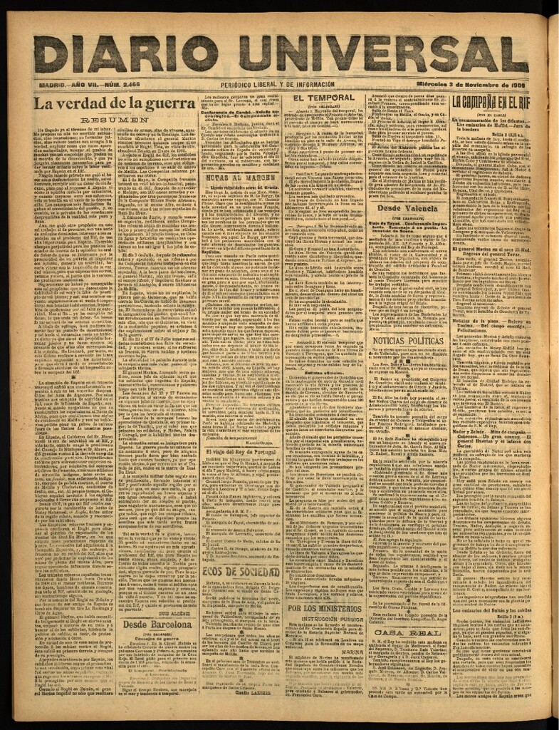 Miniatura de Diario Universal del 3 de noviembre de 1909