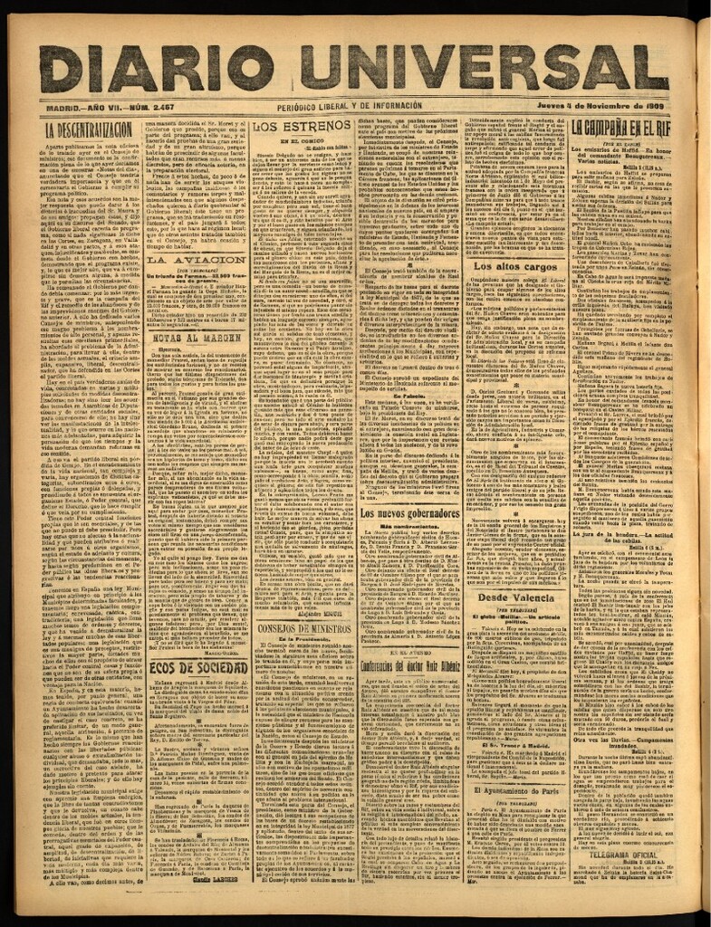 Miniatura de Diario Universal del 4 de noviembre de 1909
