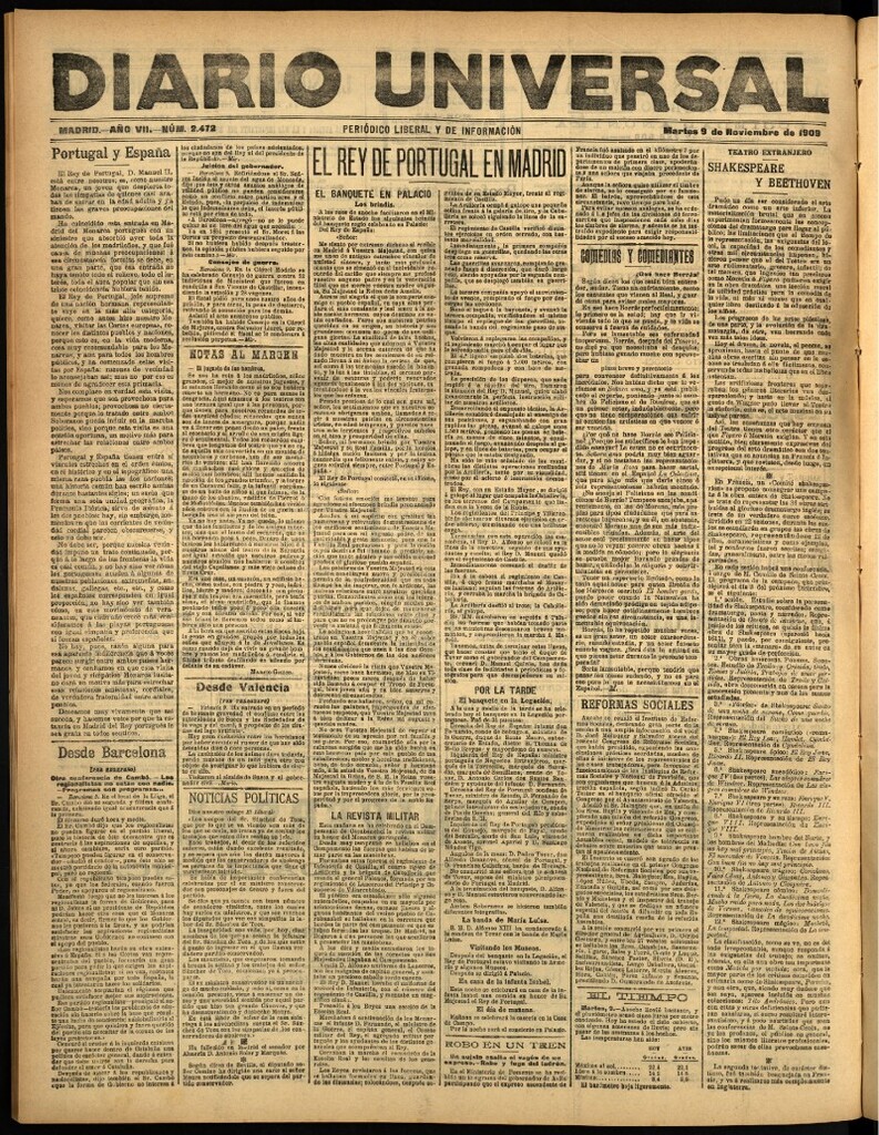 Miniatura de Diario Universal del 9 de noviembre de 1909