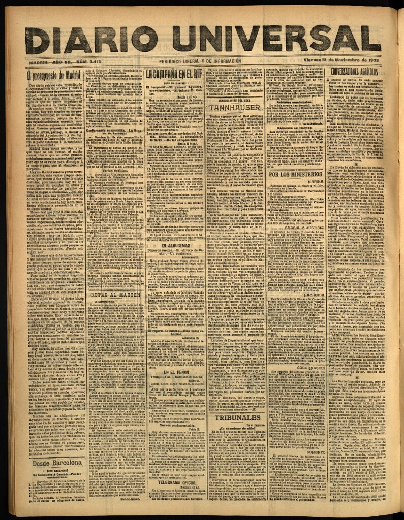 Miniatura de Diario Universal del 12 de noviembre de 1909