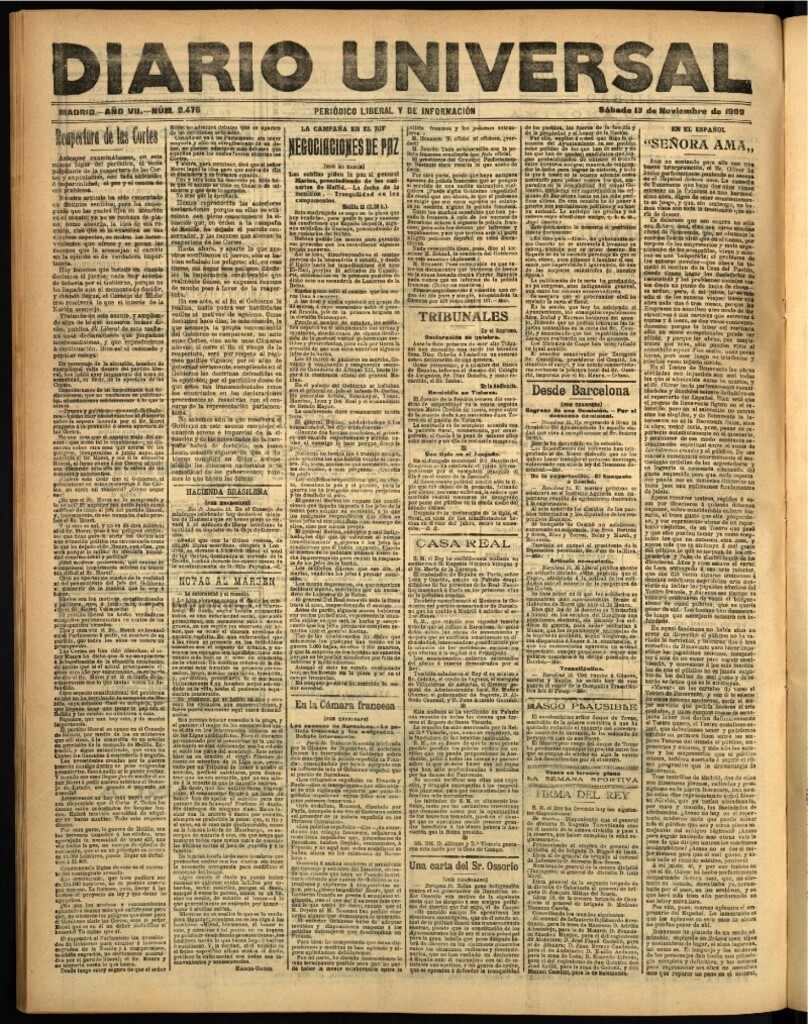 Miniatura de Diario Universal del 13 de noviembre de 1909