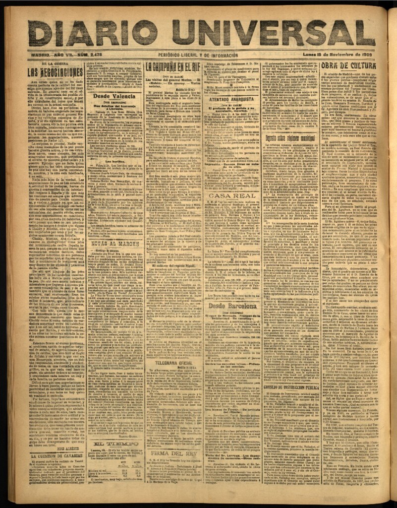 Miniatura de Diario Universal del 15 de noviembre de 1909