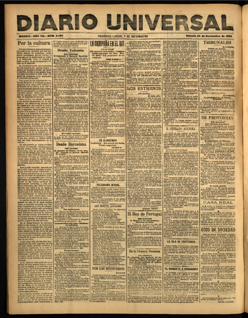Miniatura de Diario Universal del 20 de noviembre de 1909