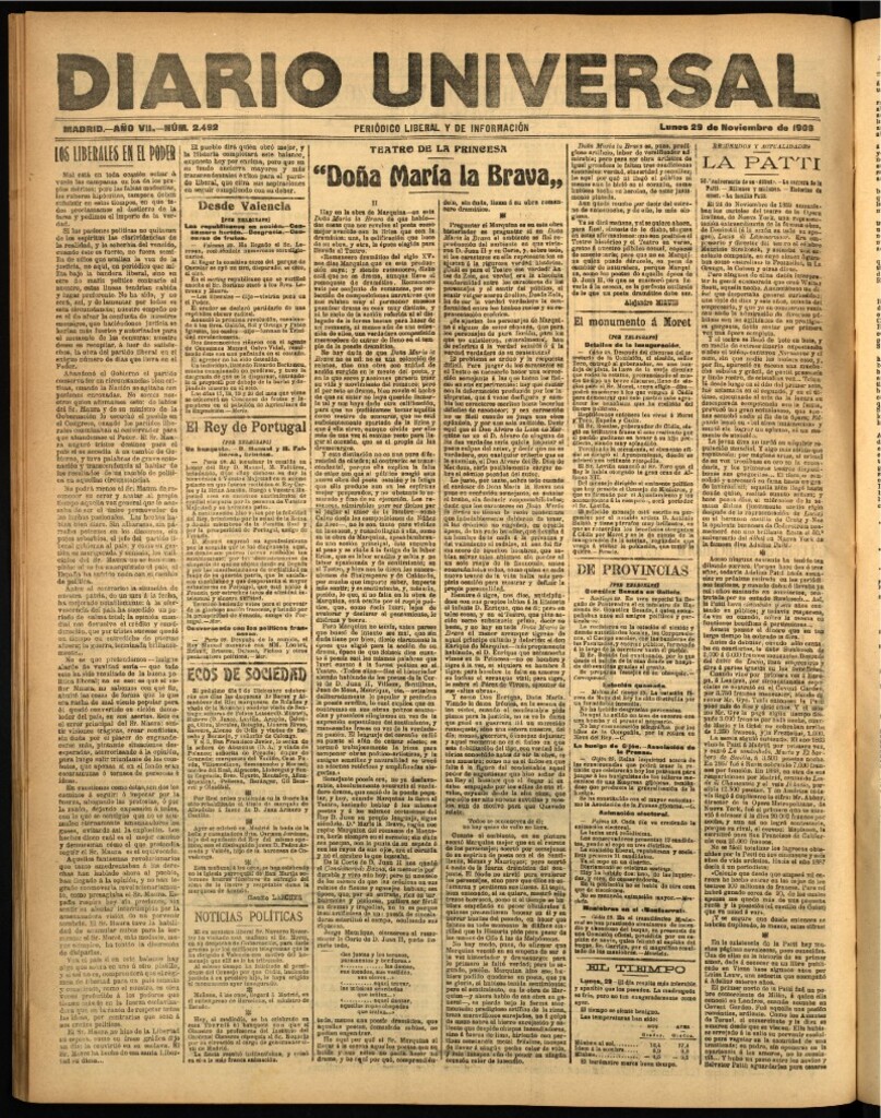 Miniatura de Diario Universal del 29 de noviembre de 1909