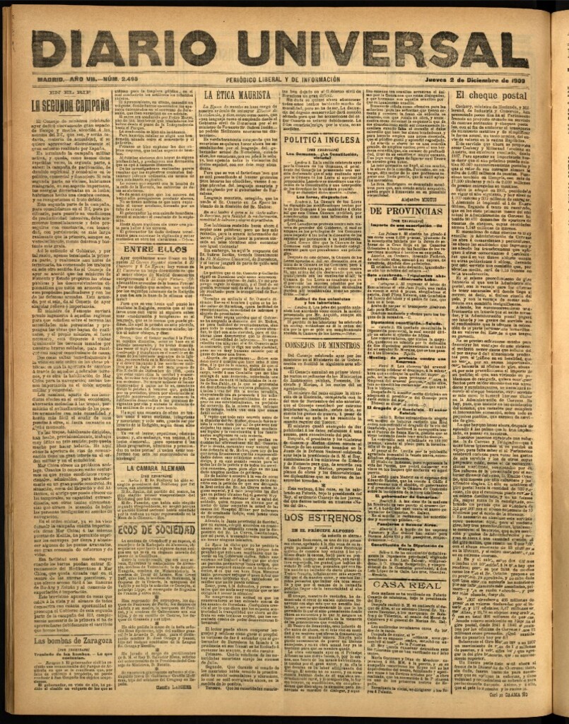 Miniatura de Diario Universal del 2 de diciembre de 1909