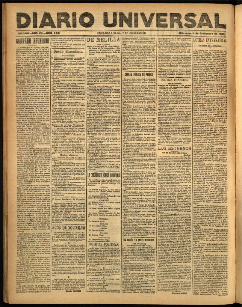 Miniatura de Diario Universal del 8 de diciembre de 1909