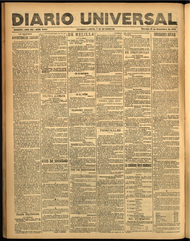 Miniatura de Diario Universal del 10 de diciembre de 1909