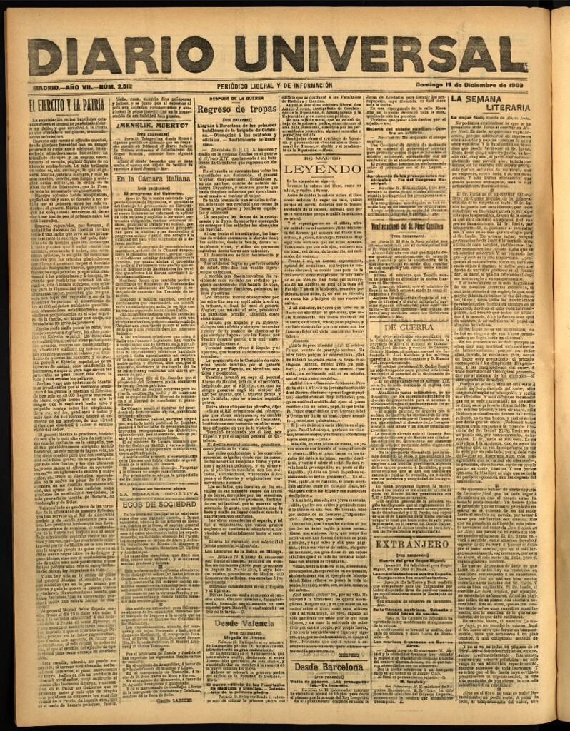 Miniatura de Diario Universal del 19 de diciembre de 1909