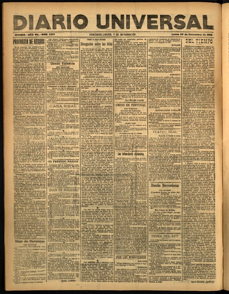 Miniatura de Diario Universal del 20 de diciembre de 1909