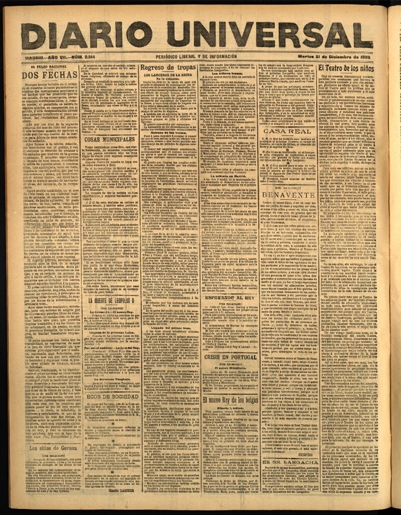 Miniatura de Diario Universal del 21 de diciembre de 1909