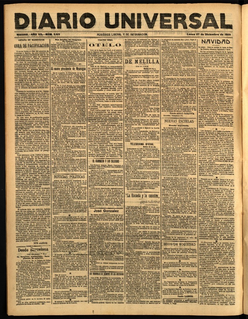 Miniatura de Diario Universal del 27 de diciembre de 1909